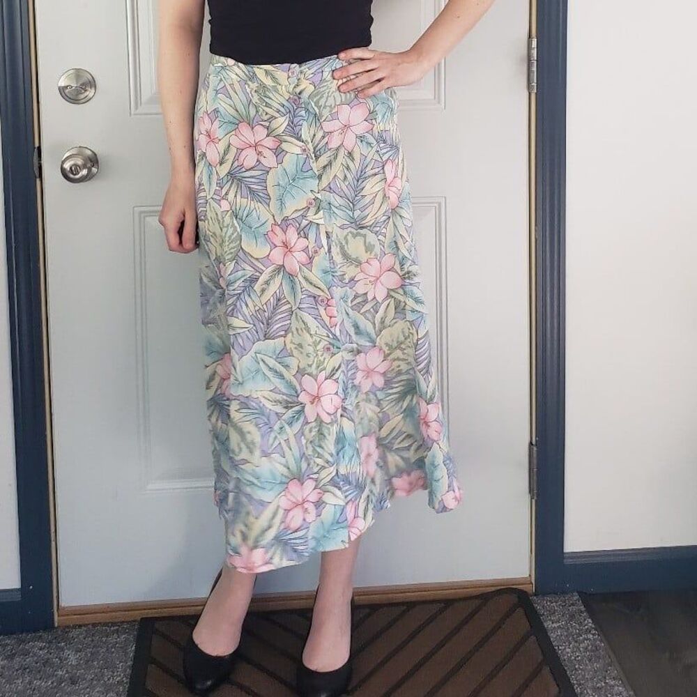 90s Floral Button Down Midi Skirt